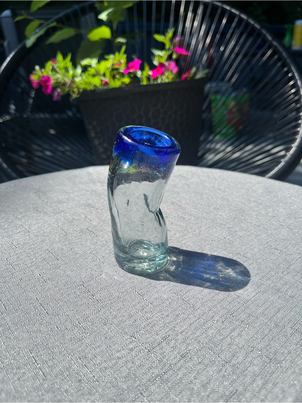 Handblown Glass Bud Vase with Cobalt Blue Rim - Picture 2 of 16